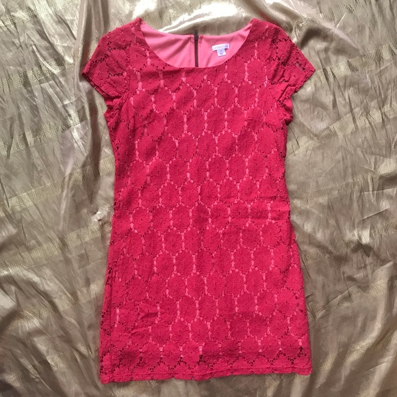 WORN ONCE!  Xhilaration Pink Floral Lace Dress - Picture 1 of 4